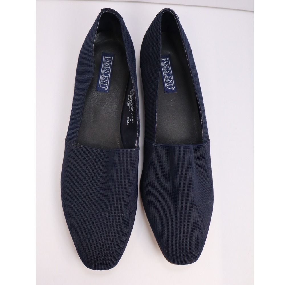 Vintage 90s Lands' End Navy Knit Almond Toe Loafers Flats Womens 10 M 42801 USA